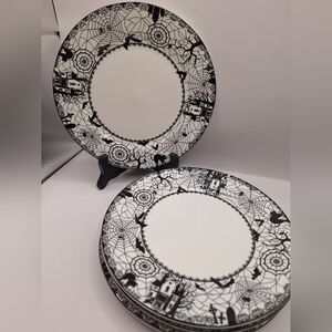 Ciroa Wicked Halloween Spiderweb Haunted House Salad Plates Set of 4